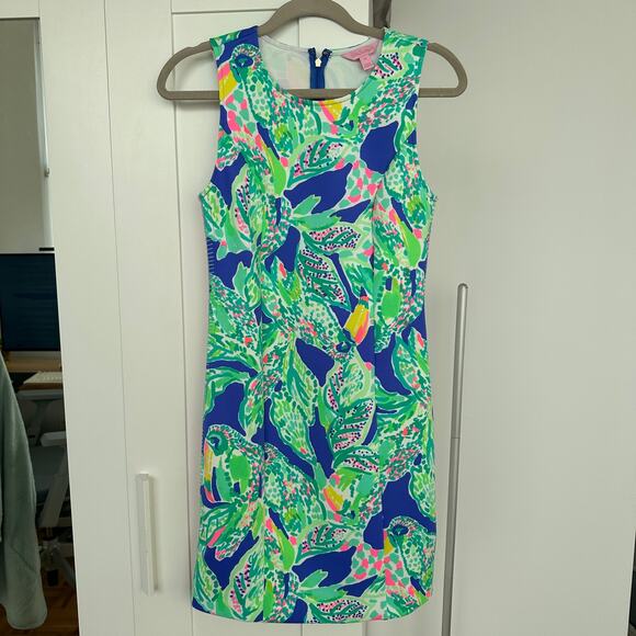 Lily Pulitzer Mila Shift Beckon Blue Wake Up Call Scuba Neon Dress Size XS, NWOT - Picture 1 of 8